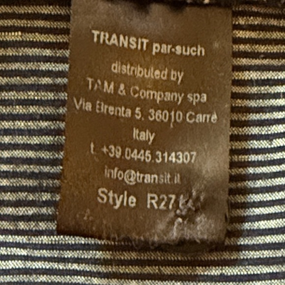 Transit Par Such sz 6 Button-Up Pants navy stripe button fly cotton linen pants - Picture 7 of 8